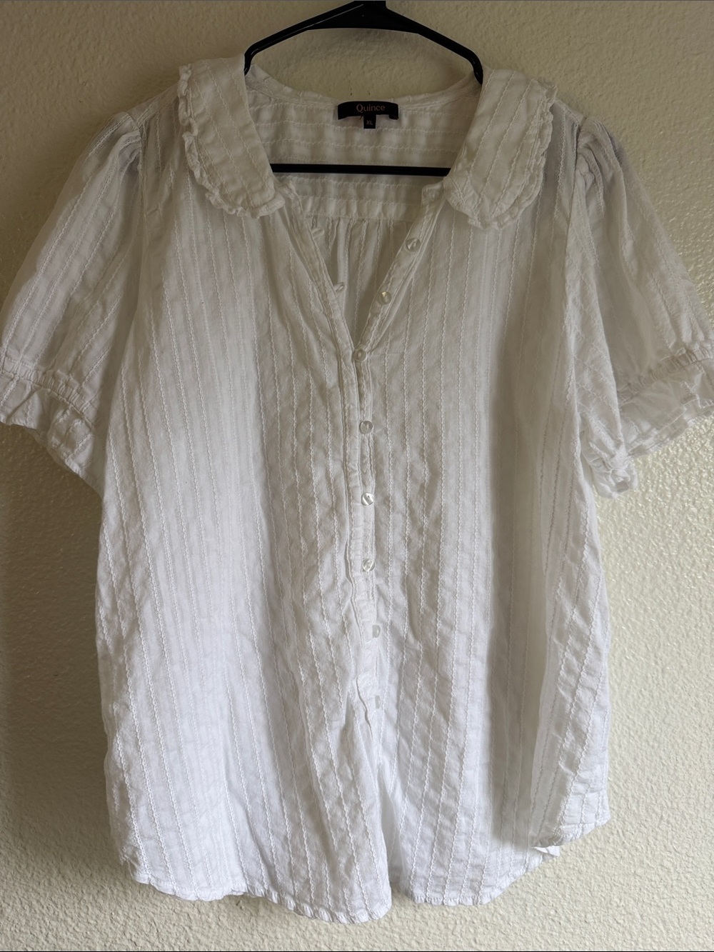 Quince Embroidered Cotton Ruffle Collar Short Sleeve Blouse size XL - Picture 3 of 5